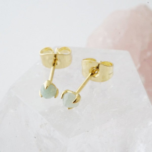 Tiny Green Jade Solitaire Studs