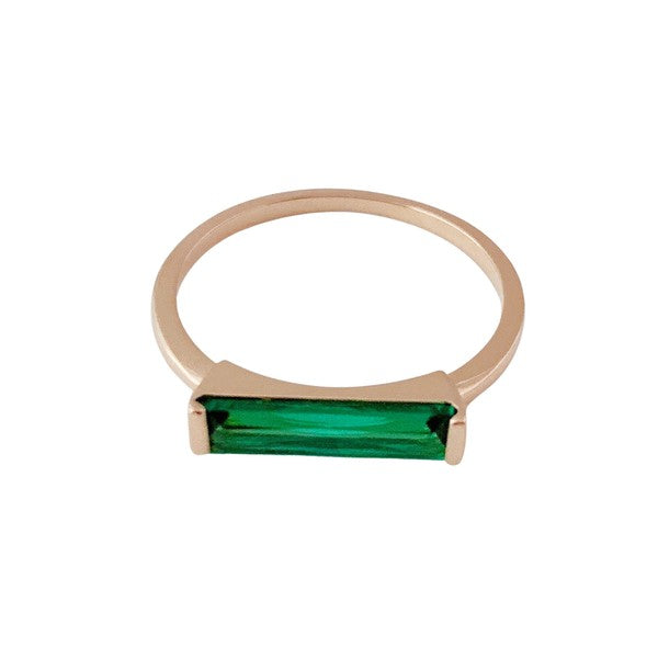 Green Long Crystal Baguette Ring