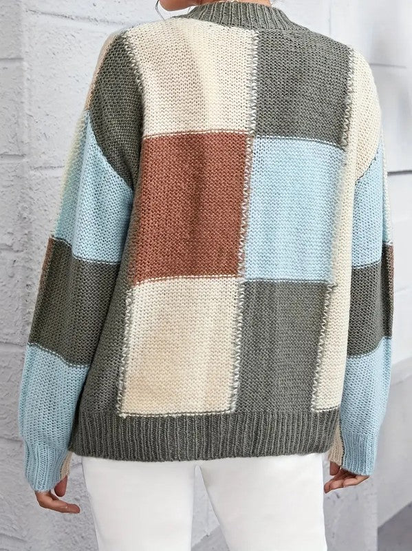 Patchwork Crewneck Cardigan