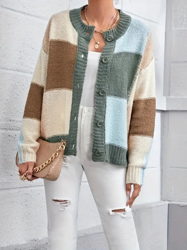 Patchwork Crewneck Cardigan