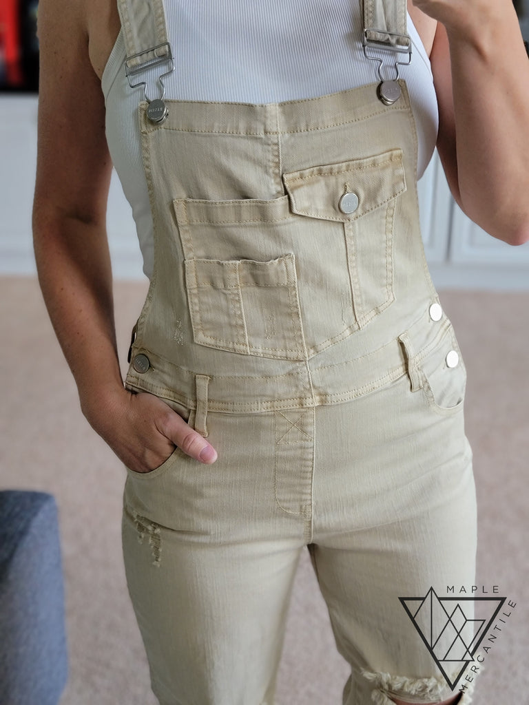 Sand Distressed Overalls