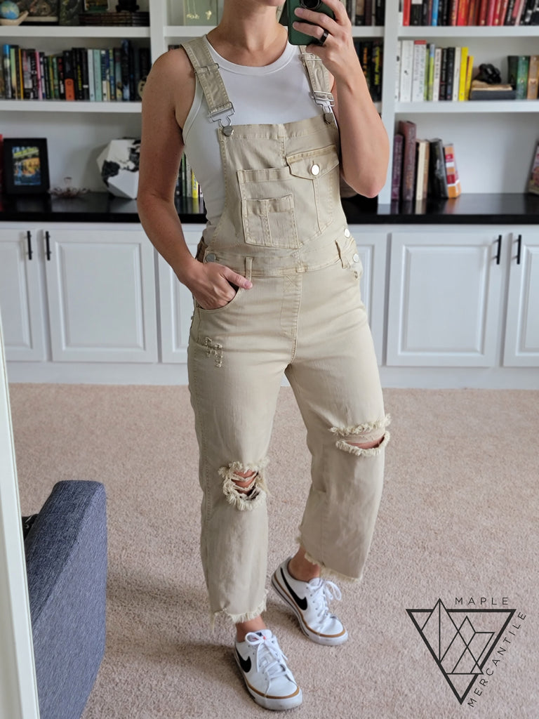 Sand Distressed Overalls