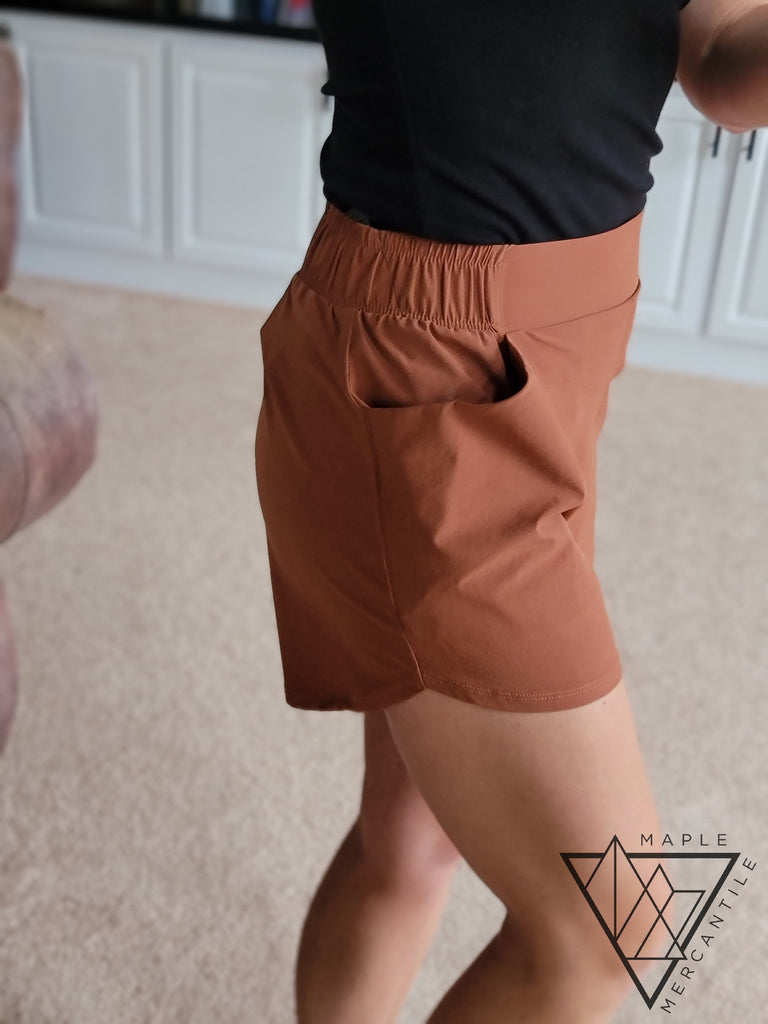 Curved Athleisure Shorts - Terracotta