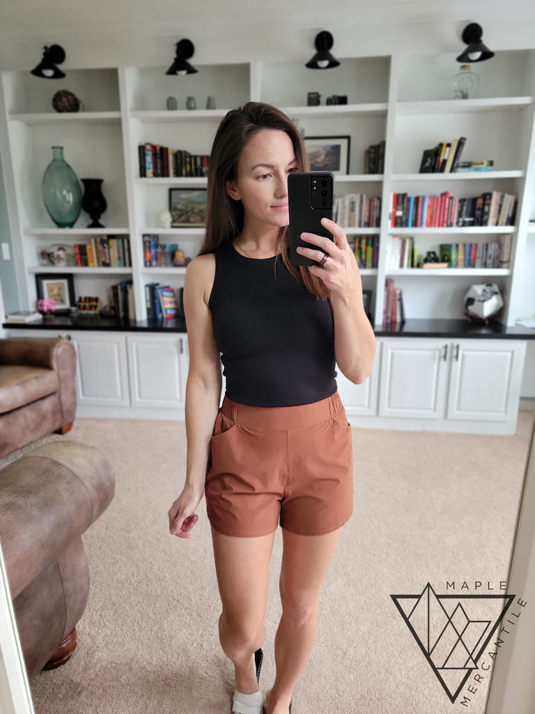 Curved Athleisure Shorts - Terracotta