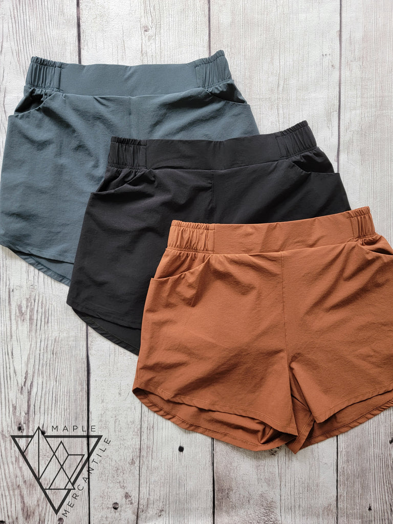 Curved Athleisure Shorts - Slate