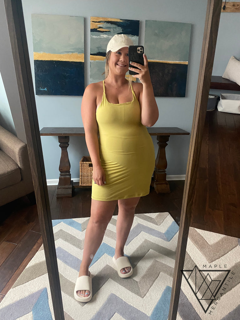Athleisure Sports Bra Mini Dress - Yellow Pear