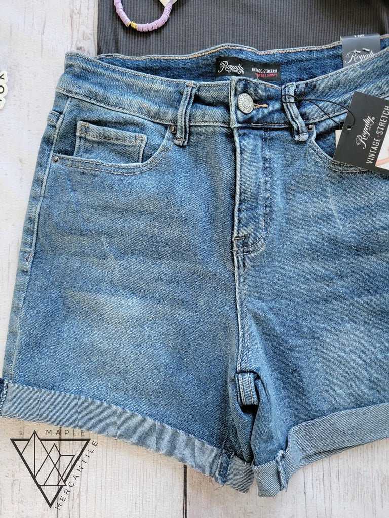 Vintage High-Rise Rolled Cuff Shorts - Blue